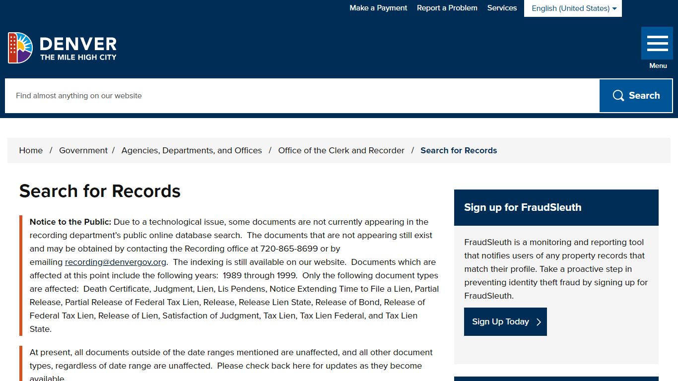 Search for Records - City and County of Denver